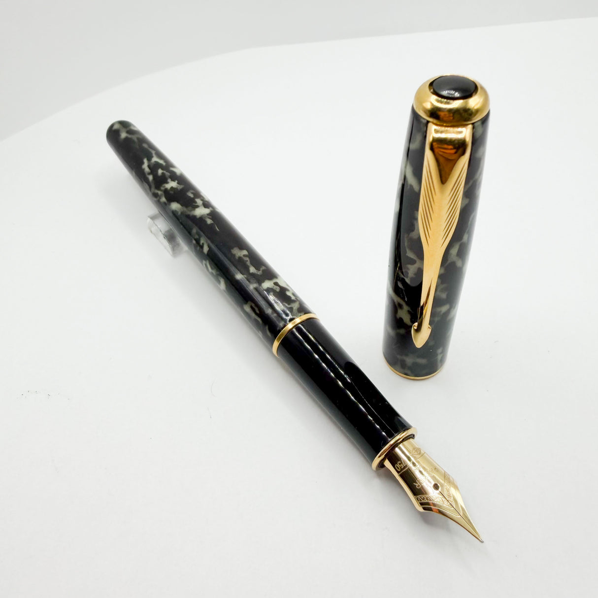 Parker Sonnet Moonbeam Lacque Marbled Charcoal/Ivory Fountain Pen -  Fine 18kt Gold Nib