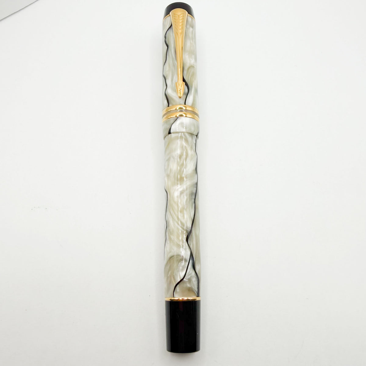 Parker Duofold Centennial (Largest) Lustrous  Pearl & Black Fountain Pen - Medium Italic 18kt Gold Nib