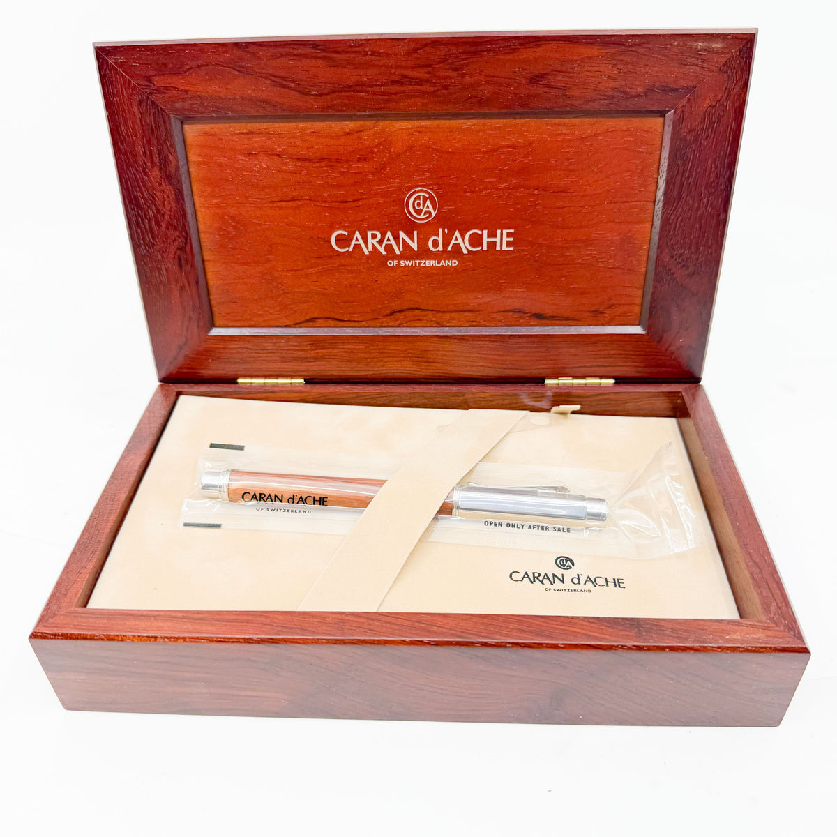 Caran D'ache Varius Metwood Fountain Pen - Rhodium Plated Cap/Brazilian Rosewood Faceted Barrel - Fine 18kt Gold Nib