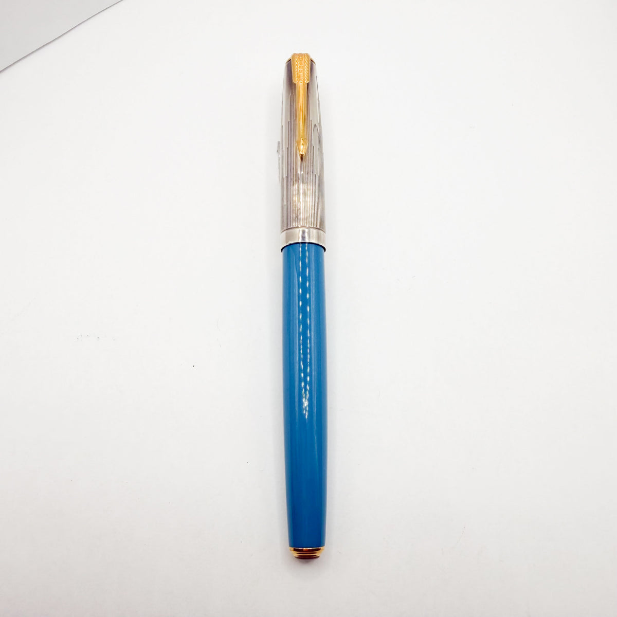 Parker 51 Special Edition Sterling Silver & Vista Blue Fountain Pen - Medium 18kt Gold  Nib