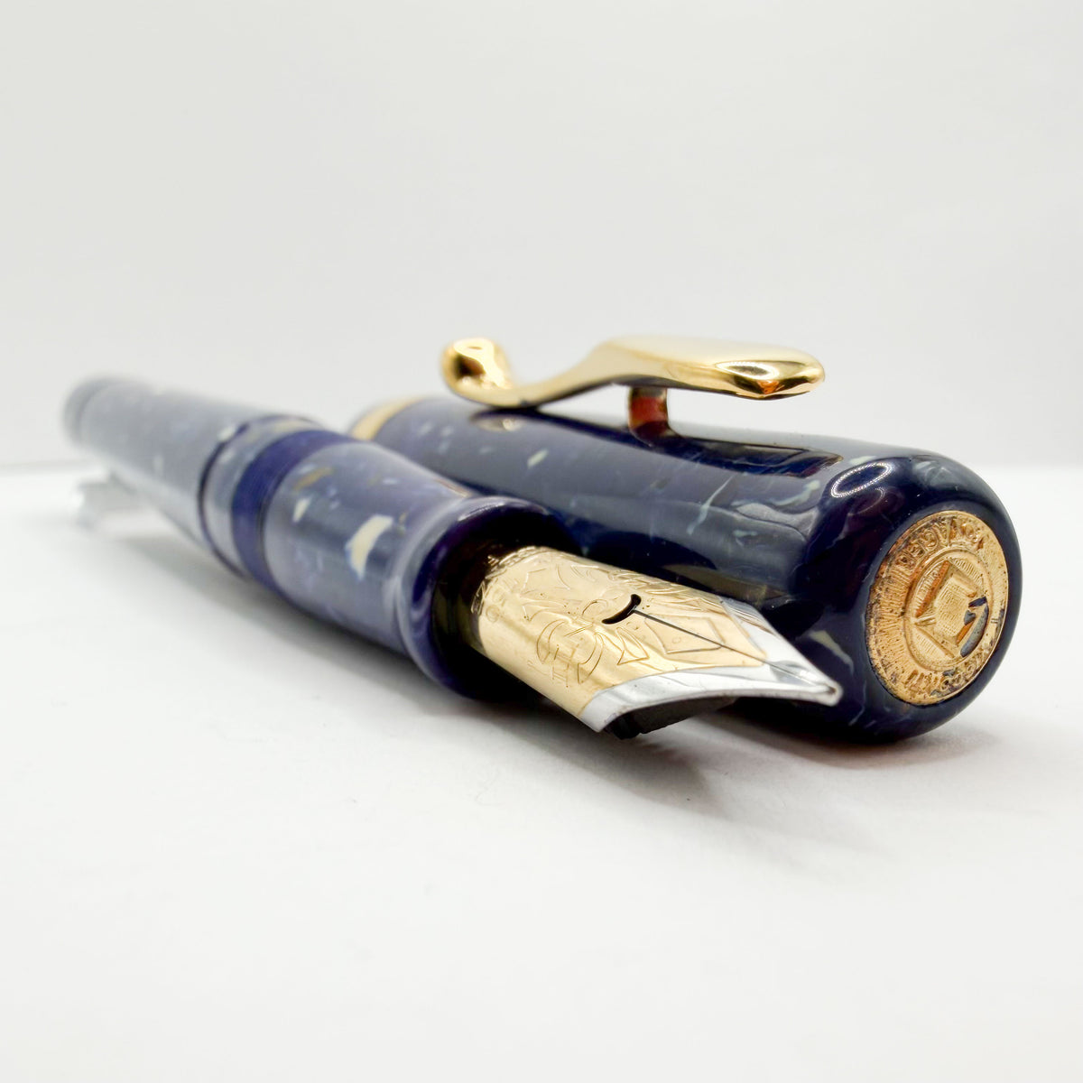 Visconti Voyager Lapis Blue Celluloid Fountain Pen - Fine 18kt Gold Nib