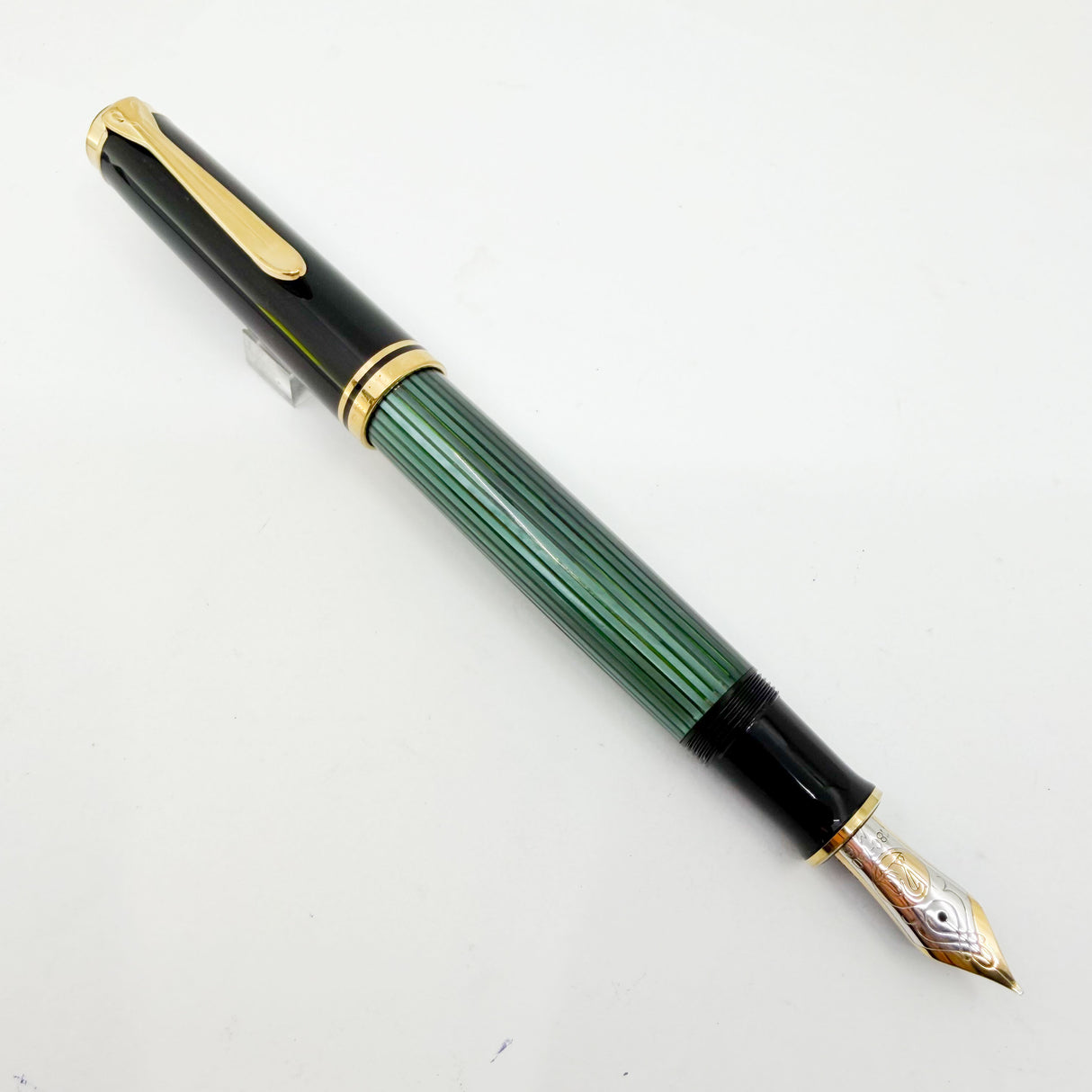 Pelikan M800 Souveran Black Cap & Green Striped Barrel Fountain Pen -  Medium 18kt Gold "PF" Nib