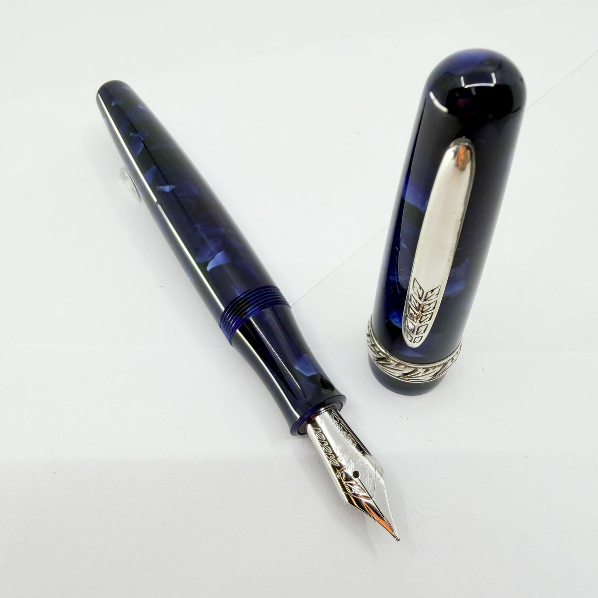 Stipula for Swisher Pens  Etruria "Night Blu" -  Large Size Blue Marbled Etruria Limited Edition Fountain Pen - Medium 14kt Gold Nib