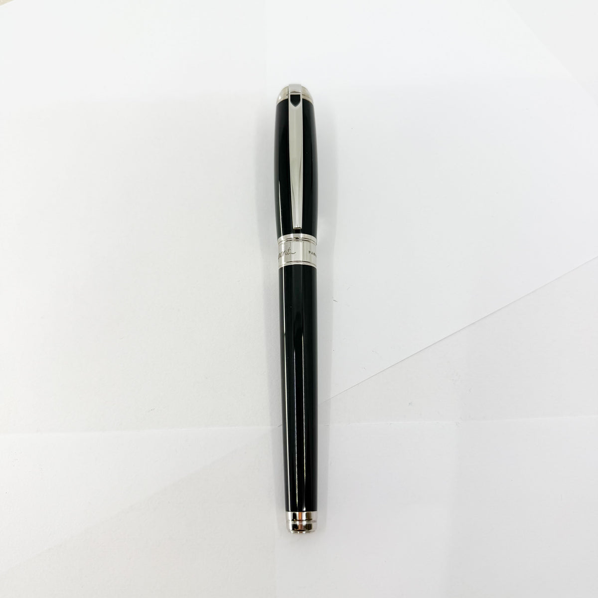 S. T. Dupont  Line D  Eternity Black Lacquer Large Size  Fountain Pen - Palladium Plated Trim - Broad 14kt Gold Nib