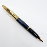 Waterman Carene  Deluxe 2-Tone Gold-Plated Cap/Prussian Blue Lacquer Barrel Fountain Pen - Fine 18kt Gold Nib
