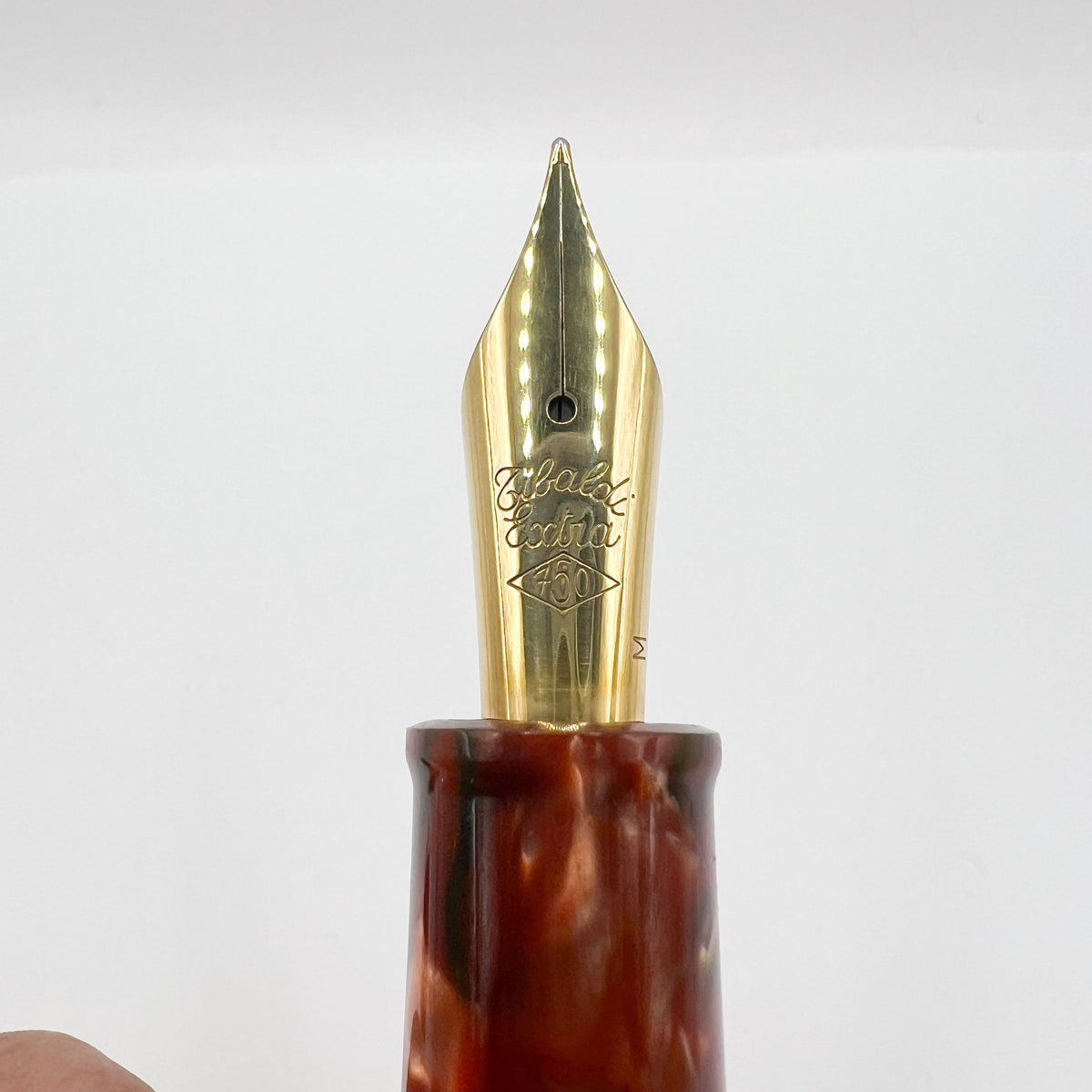 Tibaldi Modello 60 Burgundy Marble Celluloid Fountain Pen - Semi-Flex Medium 18kt Gold Tibaldi "Extra" Nib