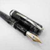 Visconti Oversized Wall Street Limited Edition Glittering Silver Gray Striped Celluloid Fountain Pen - Fine 18kt Gold Nib