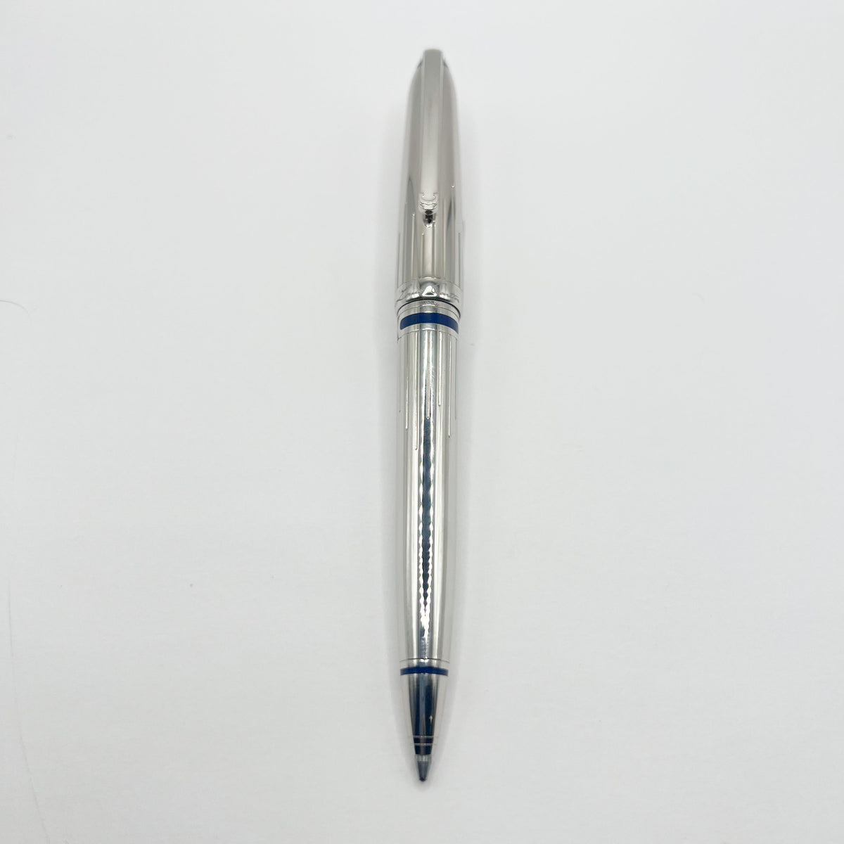 Cartier Art Deco Limited Edition Platinum Plated Ballpoint Pen with Blue Lacquer Accents