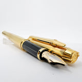 Elysee Parthenon Fountain Pen with 18K Gold-Plated Vertically Etched Body - Medium 2-Tone 18kt Gold Nib
