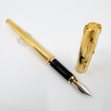 Elysee Parthenon Fountain Pen with 18K Gold-Plated Vertically Etched Body - Medium 2-Tone 18kt Gold Nib