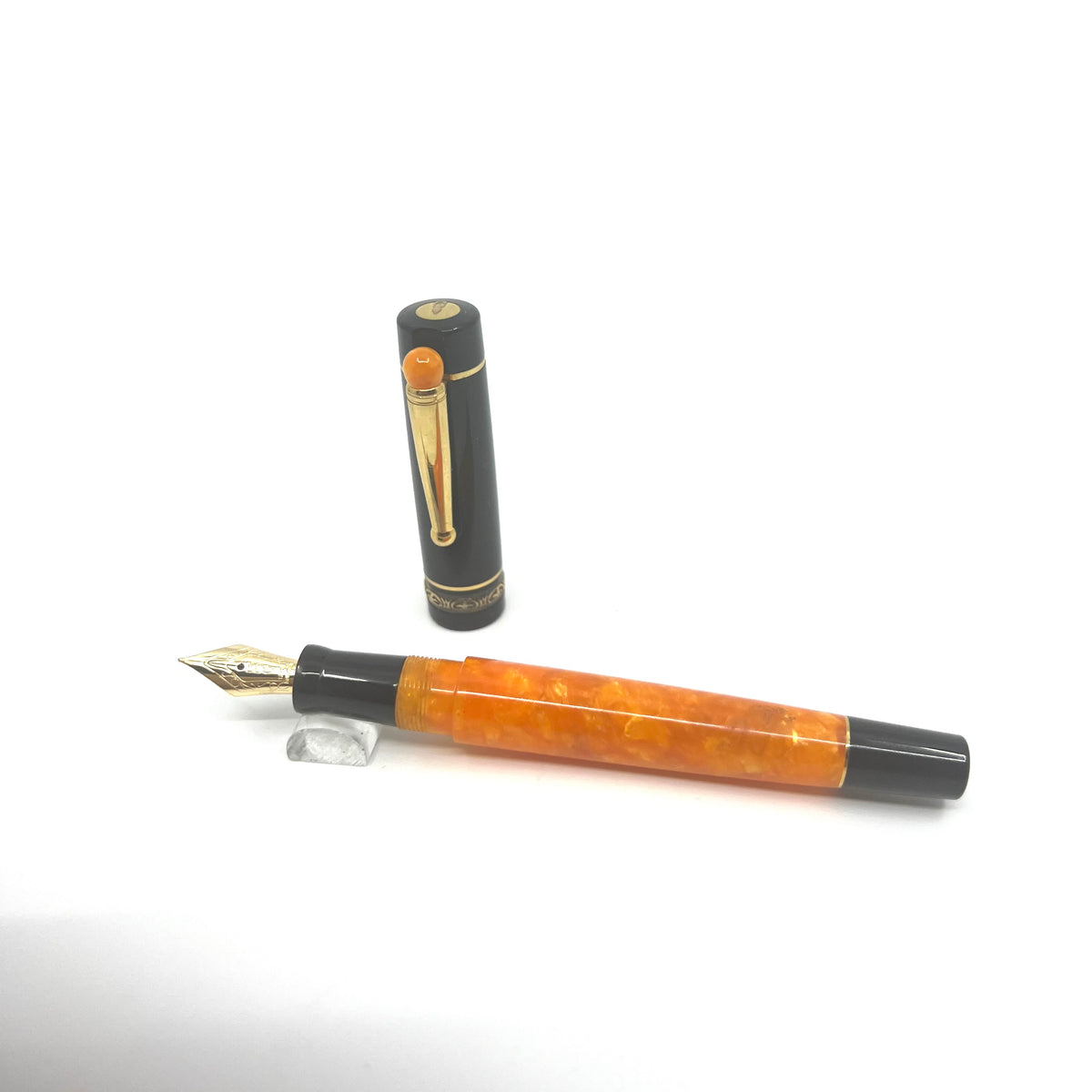 Delta Lucky Black/Orange Fountain Pen (aka WE)-  Medium 14kt Gold Nib