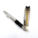 Montblanc LeGrand Solitaire #146 Sterling Silver Pinstriped Fountain Pen - Medium 18kt Gold Nib