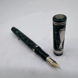 Visconti Grande Green Marbled/Bronze Streaked "Michelangelo" Celluloid  Fountain Pen Circa 2000 - Fine 18kt Gold Nib