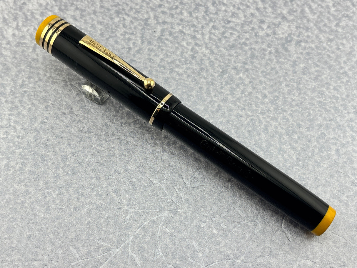 Gold Bond #8 Size Stonite Black with Yellow Ends - Fountain Pen