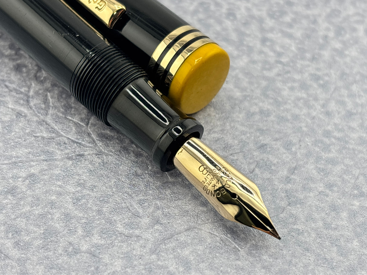 Gold Bond #8 Size Stonite Black with Yellow Ends - Fountain Pen