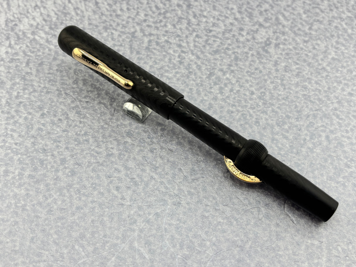 Conklin Toledo #30 Black chased Hard Rubber Crescent-Fill Fountain Pen