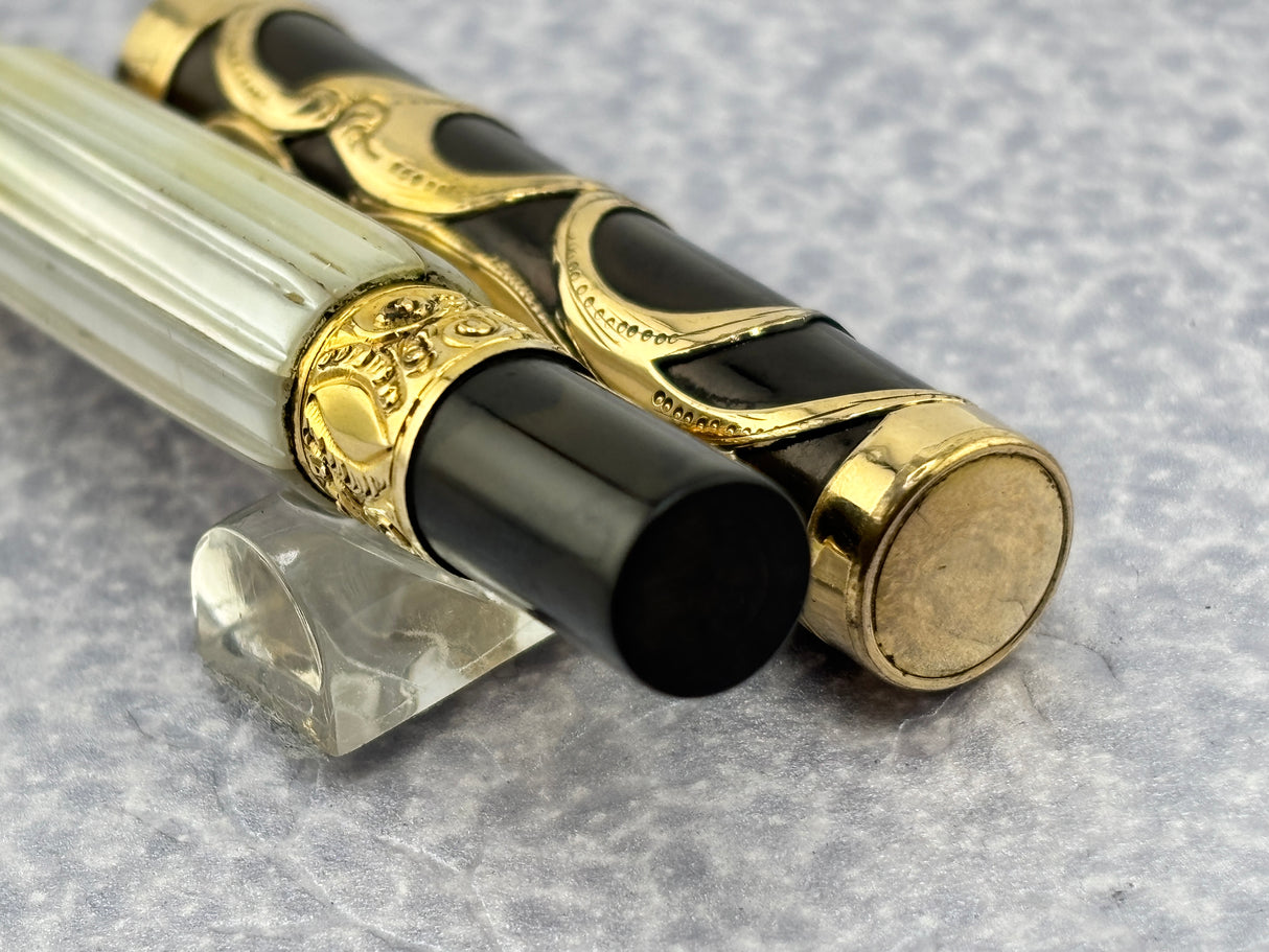 Parker # 15 Gold Filled Filigree with Fluted Mother-of-Pearl Slabs Eyedropper-fill Fountain Pen circa 1910-1915