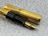 Waterman Gold-Filled # 0512 1/2 VPSF (Vest Pocket Self Filler) Gothic Overlay Ring Top Fountain Pen with Scarce Second Cap to Protect One's Clothing