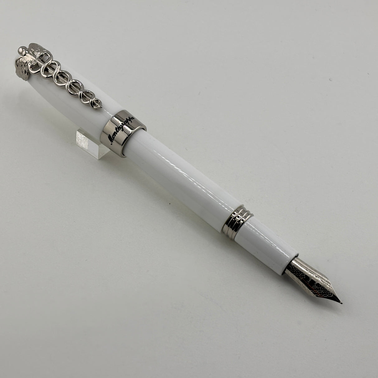 Montegrappa Fortuna Caduceus Medical White Resin Fountain Pen - Medium Stainless Steel Nib