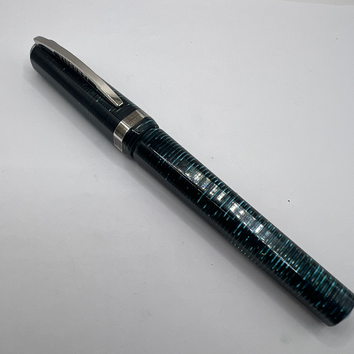 Visconti Wall Street Glittering Blue Celluloid Fountain Pen  - Fine 14kt Gold Nib