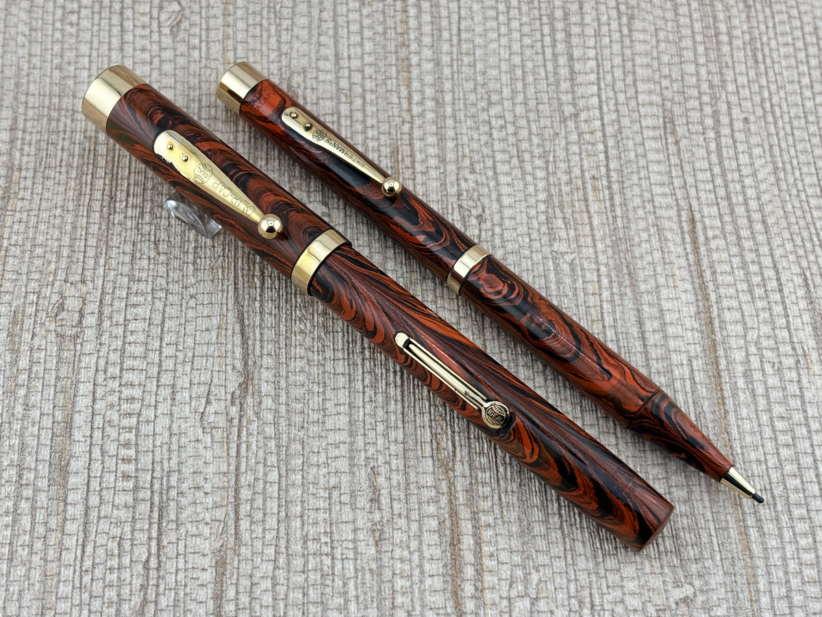 Waterman 55 Set Red/Orange Woodgrain Hard Rubber - Fountain Pen