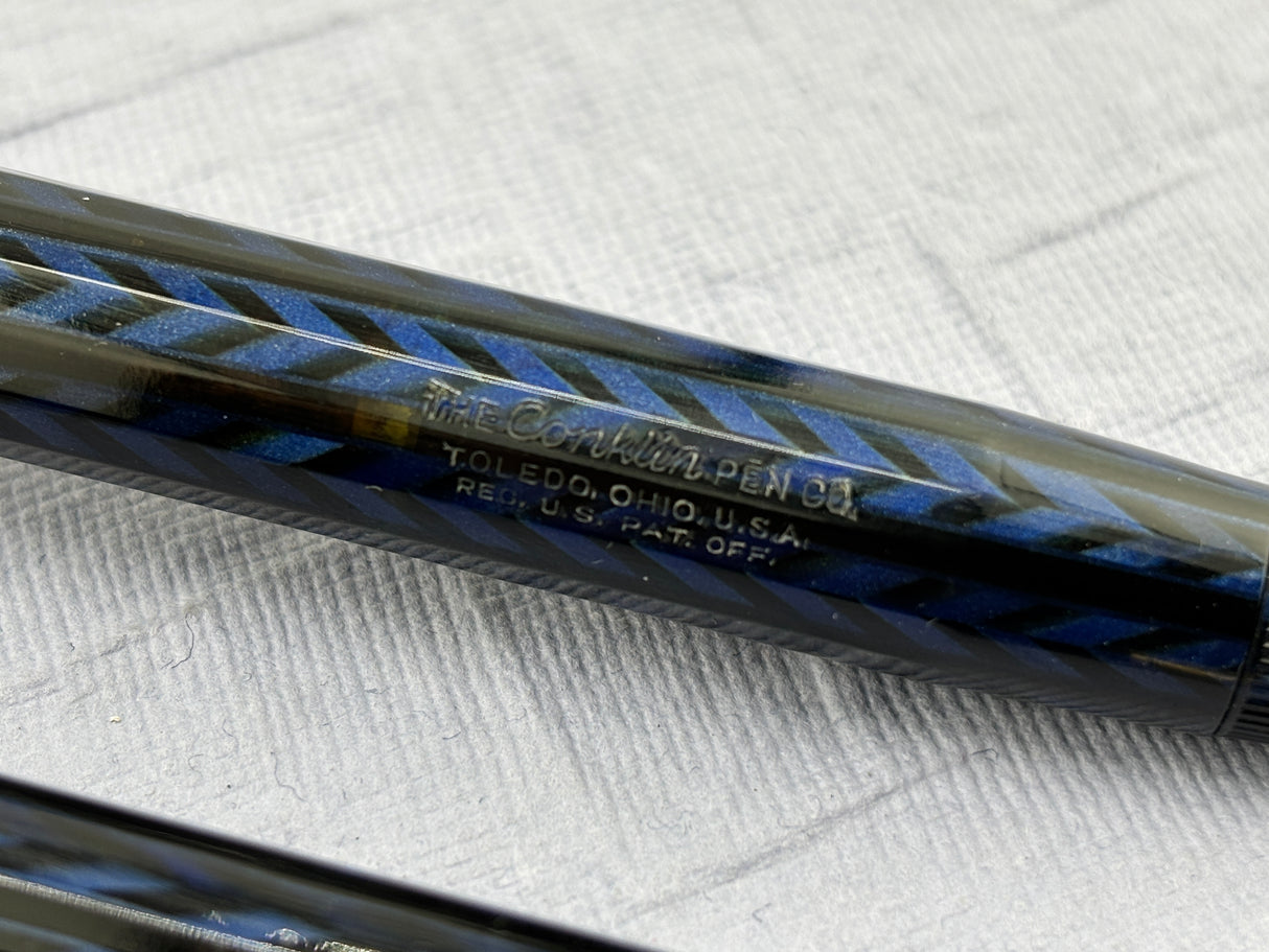 Conklin Nozac Oversize Herringbone Blue  - Set  Fountain Pen and Pencil