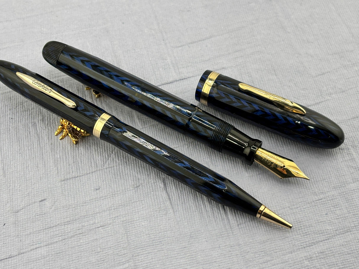 Conklin Nozac Oversize Herringbone Blue  - Set  Fountain Pen and Pencil