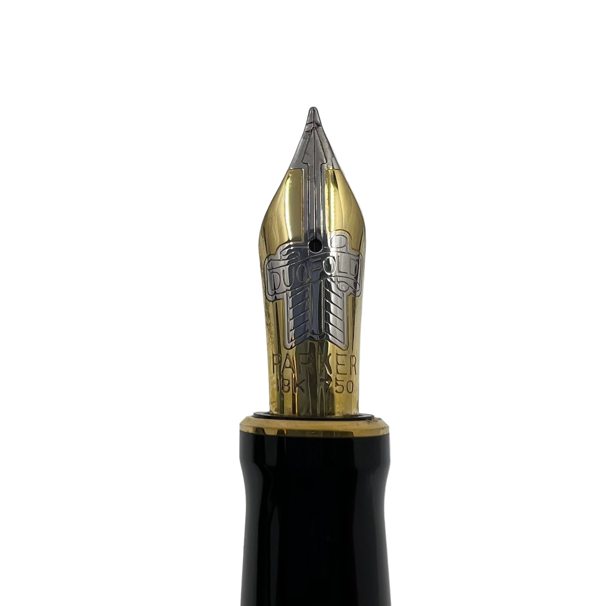 Parker Duofold Centennial (Largest Size) Black & Pearl Fountain Pen  - Fine 18kt Gold Nib