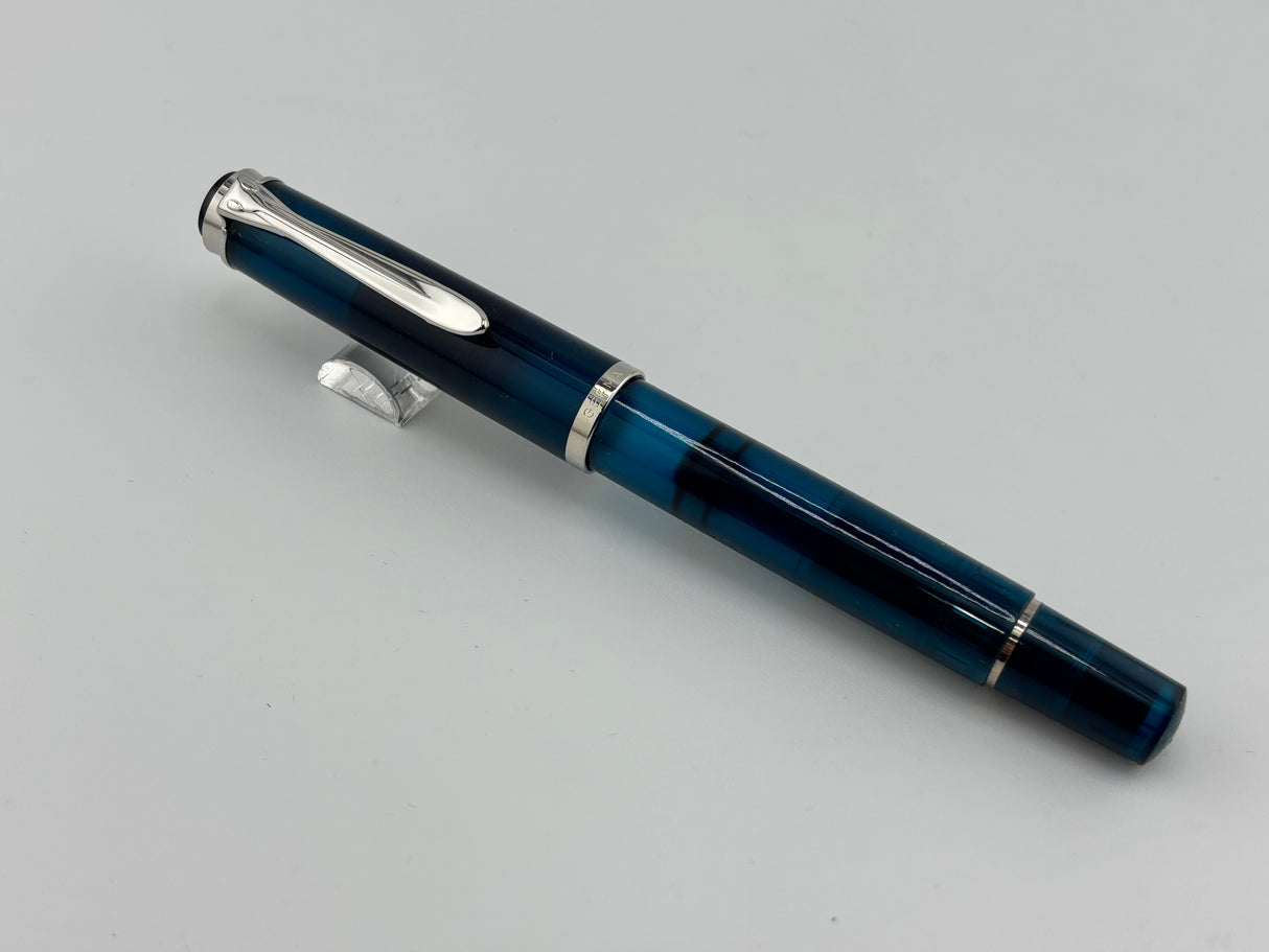 Pelikan M205 Aquamarine 2016 Special Edition Transparent Fountain Pen + Edelstein Aquamarine Ink - Fine Stainless Steel Nib