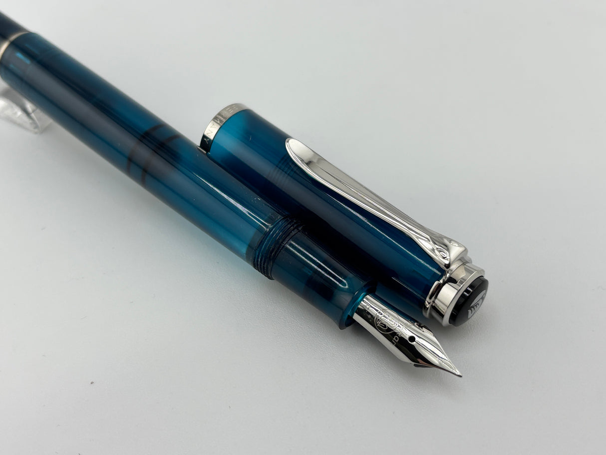 Pelikan M205 Aquamarine 2016 Special Edition Transparent Fountain Pen + Edelstein Aquamarine Ink - Fine Stainless Steel Nib
