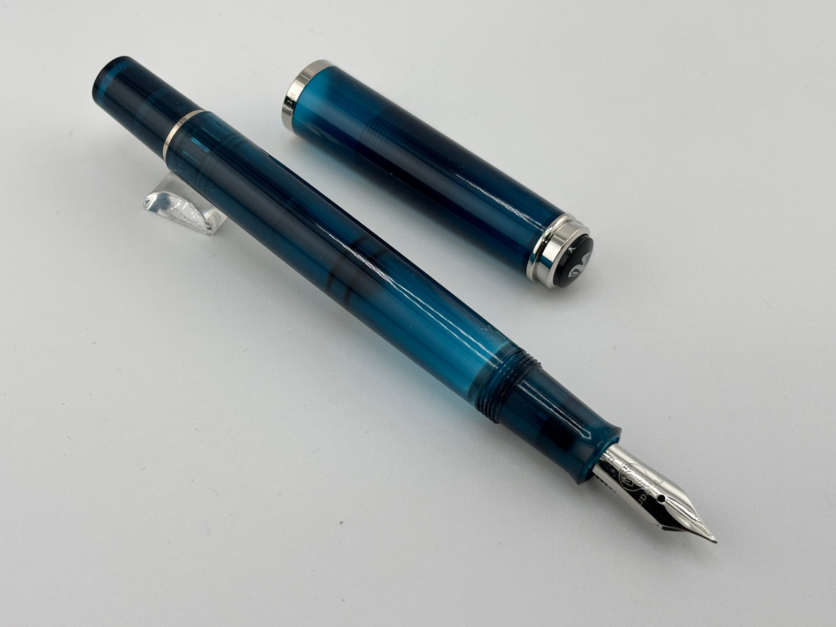 Pelikan M205 Aquamarine 2016 Special Edition Transparent Fountain Pen + Edelstein Aquamarine Ink - Fine Stainless Steel Nib