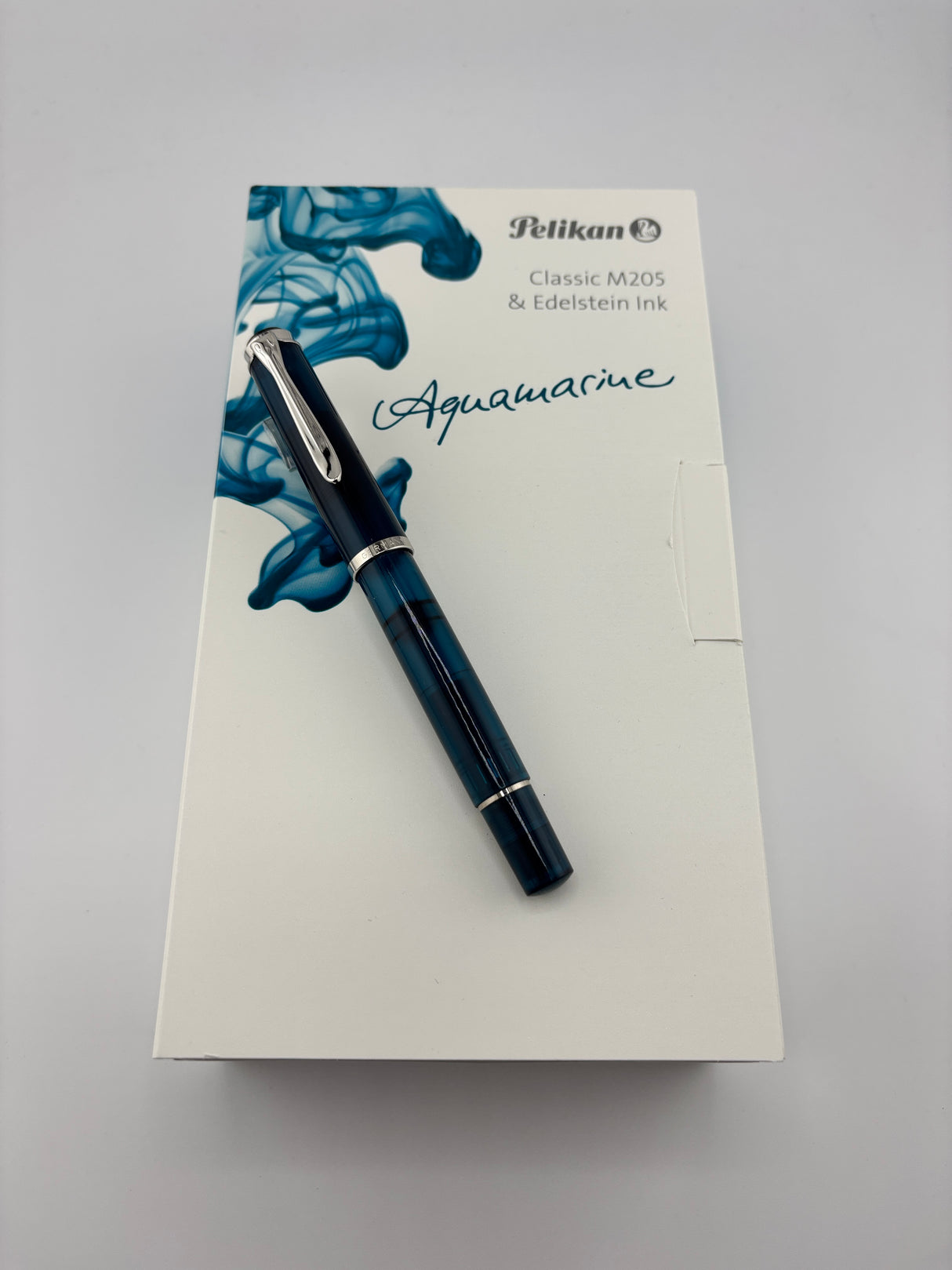 Pelikan M205 Aquamarine 2016 Special Edition Transparent Fountain Pen + Edelstein Aquamarine Ink - Fine Stainless Steel Nib