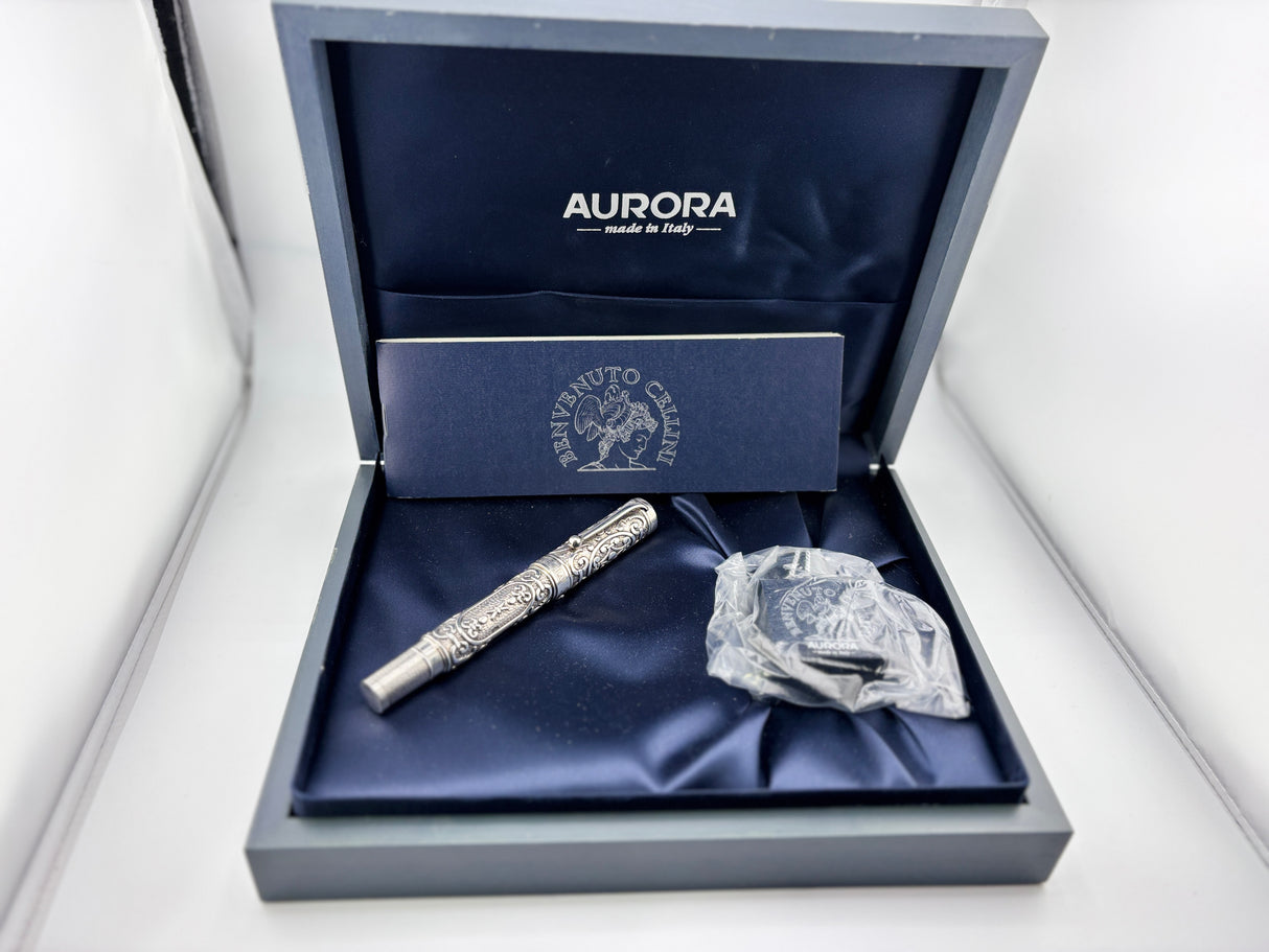 Aurora Benvenuto Cellini Sterling Silver Limited Edition Fountain Pen - Medium 18kt Gold Nib