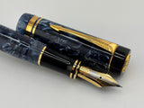 Parker Duofold Blue Marble 1888-1988 Centennial Collector Edition - First Year Parker CapTop Medallion - Fine \18kt Gold Nib