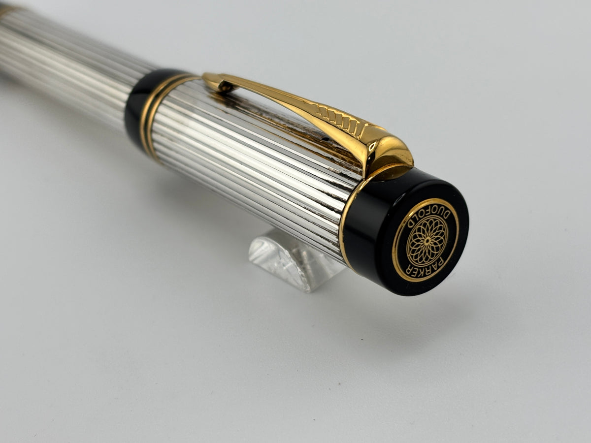 Parker Duofold Centennial (Largest Size)  Sterling Silver Fountain Pen - Medium Italic #94 18kt Gold Nib
