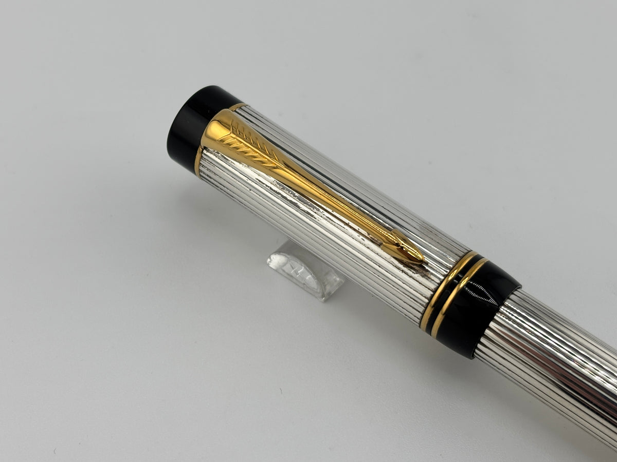 Parker Duofold Centennial (Largest Size)  Sterling Silver Fountain Pen - Medium Italic #94 18kt Gold Nib