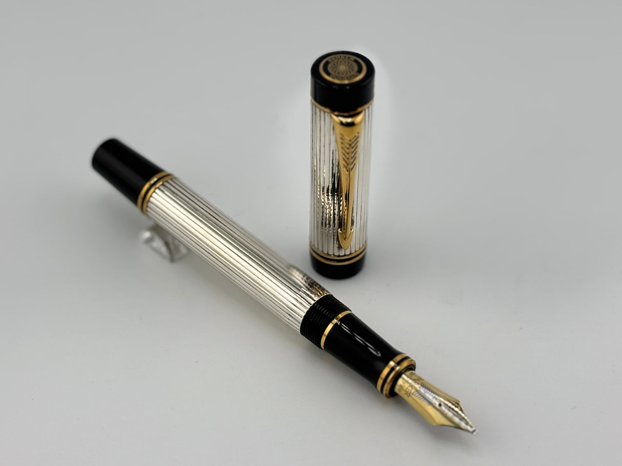 Parker Duofold Centennial (Largest Size)  Sterling Silver Fountain Pen - Medium Italic #94 18kt Gold Nib