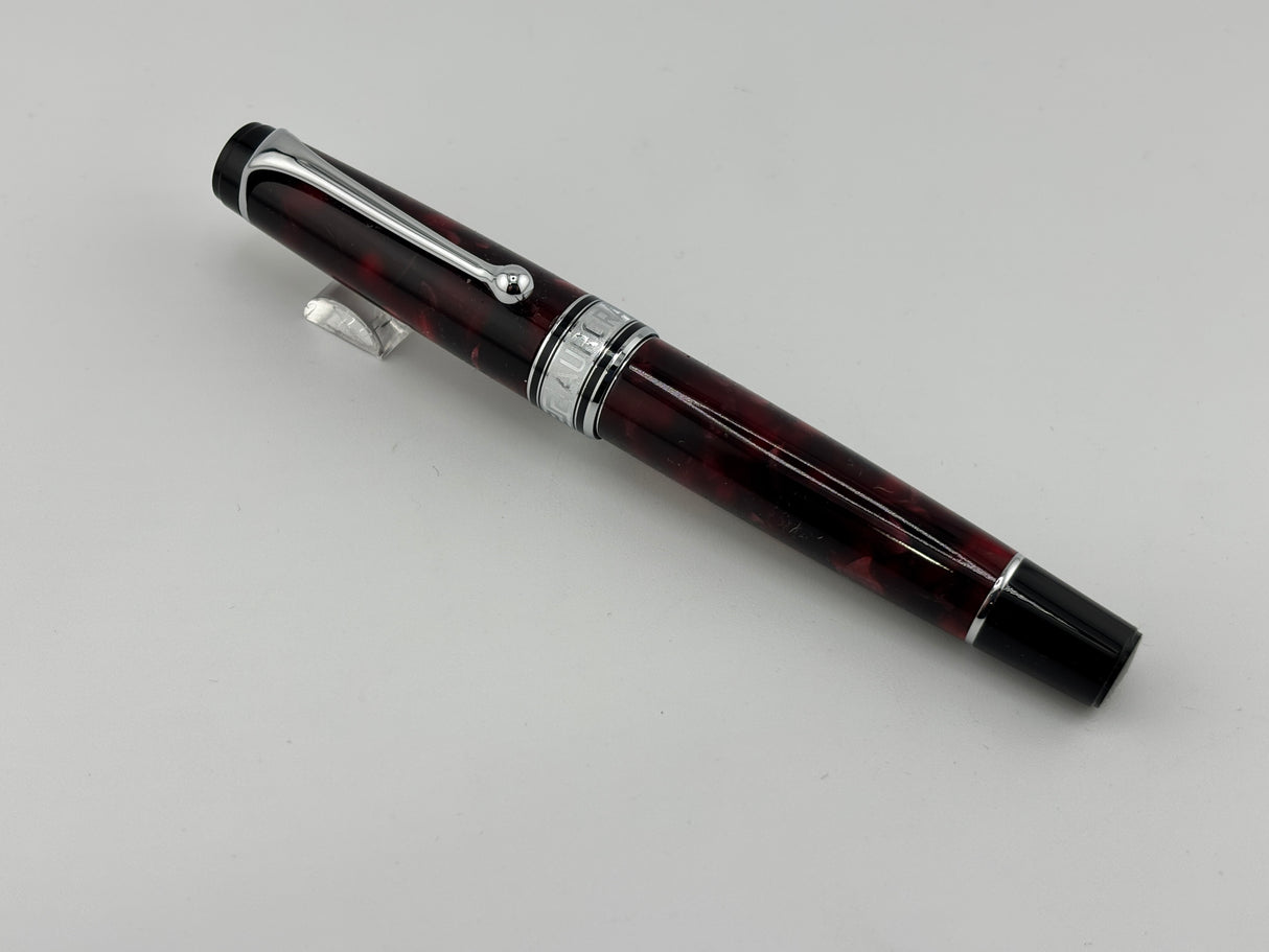 Aurora Optima  Marbled Burgundy Auroloide Fountain Pen -  Medium 14kt Gold Nib