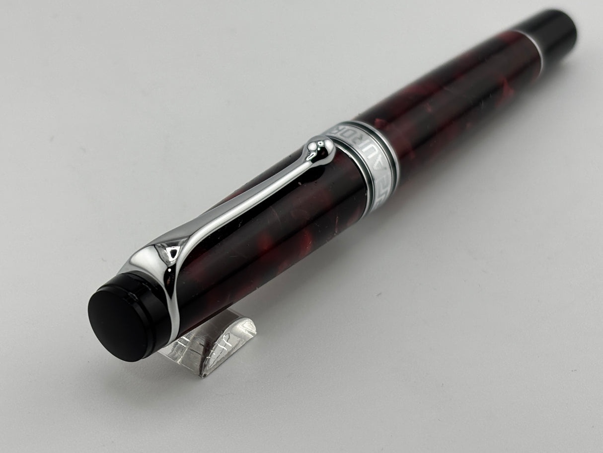 Aurora Optima  Marbled Burgundy Auroloide Fountain Pen -  Medium 14kt Gold Nib