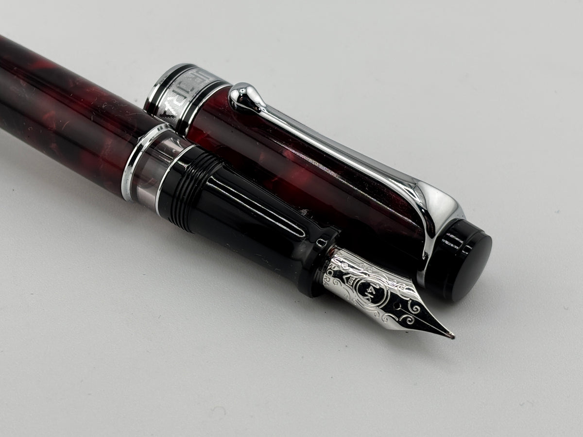 Aurora Optima  Marbled Burgundy Auroloide Fountain Pen -  Medium 14kt Gold Nib