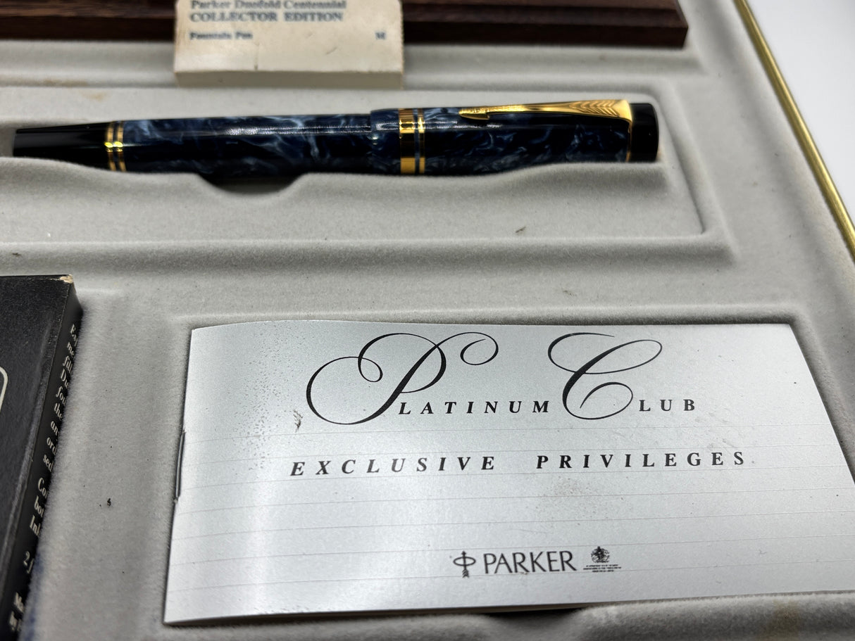 Parker Duofold Blue Marble 1888-1988 Centennial Collector Edition - First Year Parker CapTop Medallion - Fine \18kt Gold Nib