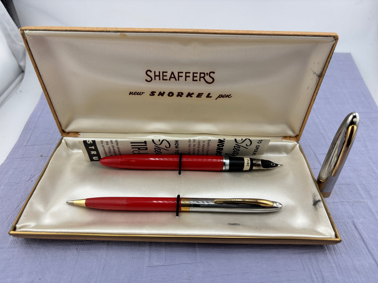 Sheaffer Snorkel set Red Chrome cap  - New old stock and boxed