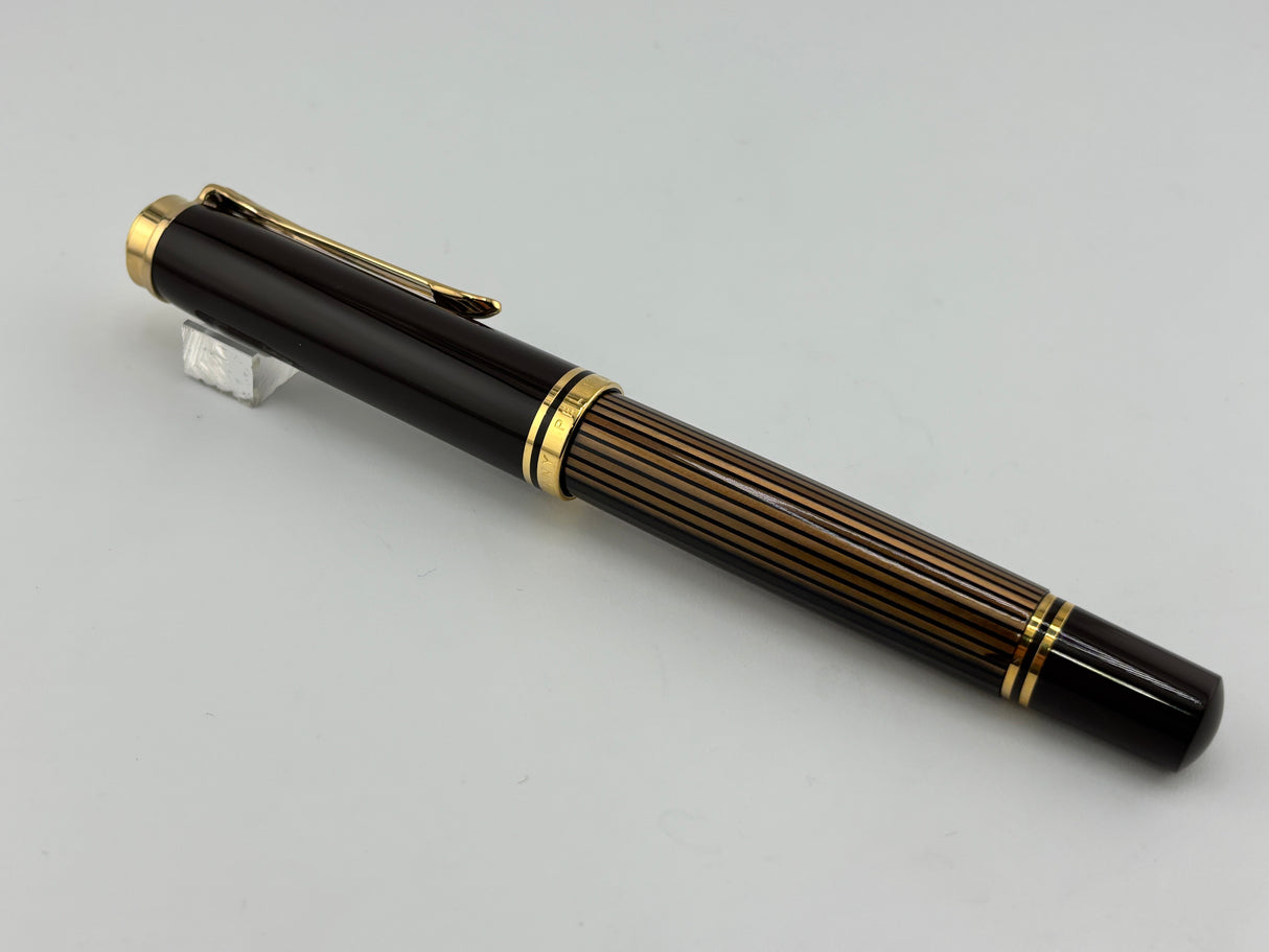 Pelikan M800  Brown  Striped Barrel/Solid Brown Cap  Fountain Pen - Medium 18kt Gold Nib