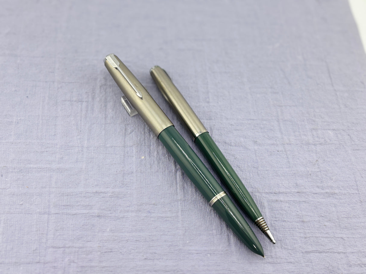 Parker 51 Set Grey Steel  Cap Aerometric -  Fountain Pen and pencil