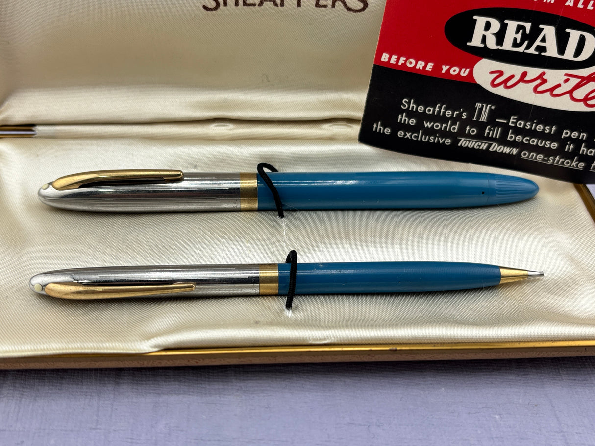 Sheaffer Snorkel set Blue Chrome cap  - New old stock and boxed