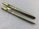 Sheaffer Imperial  Set Sterling Silver 925 Crossed lines 14k Gold Nib rare double broad !!
