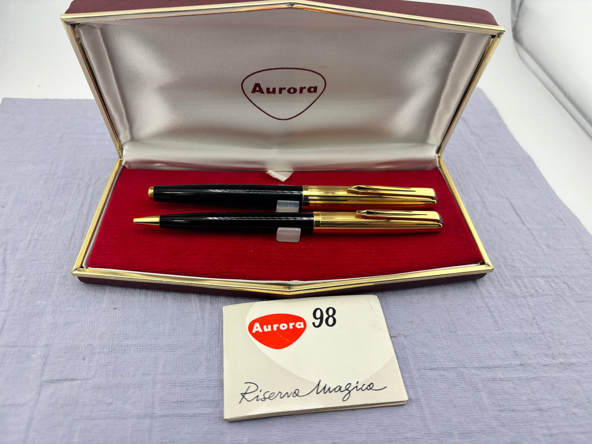 Aurora 98 Riserva Magica Black /gold cap SET  - Fountain Pen and Ball Pen