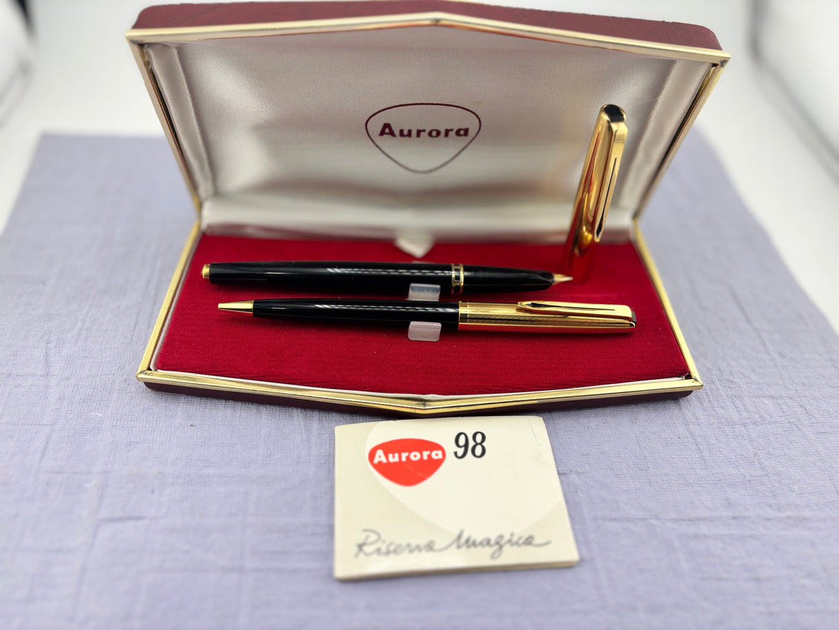 Aurora 98 Riserva Magica Black /gold cap SET  - Fountain Pen and Ball Pen