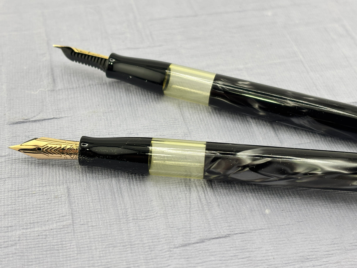 Omas wonderful desk set 2 pens Grigio perla celluloid circa 1975 New old stock RARE RARE