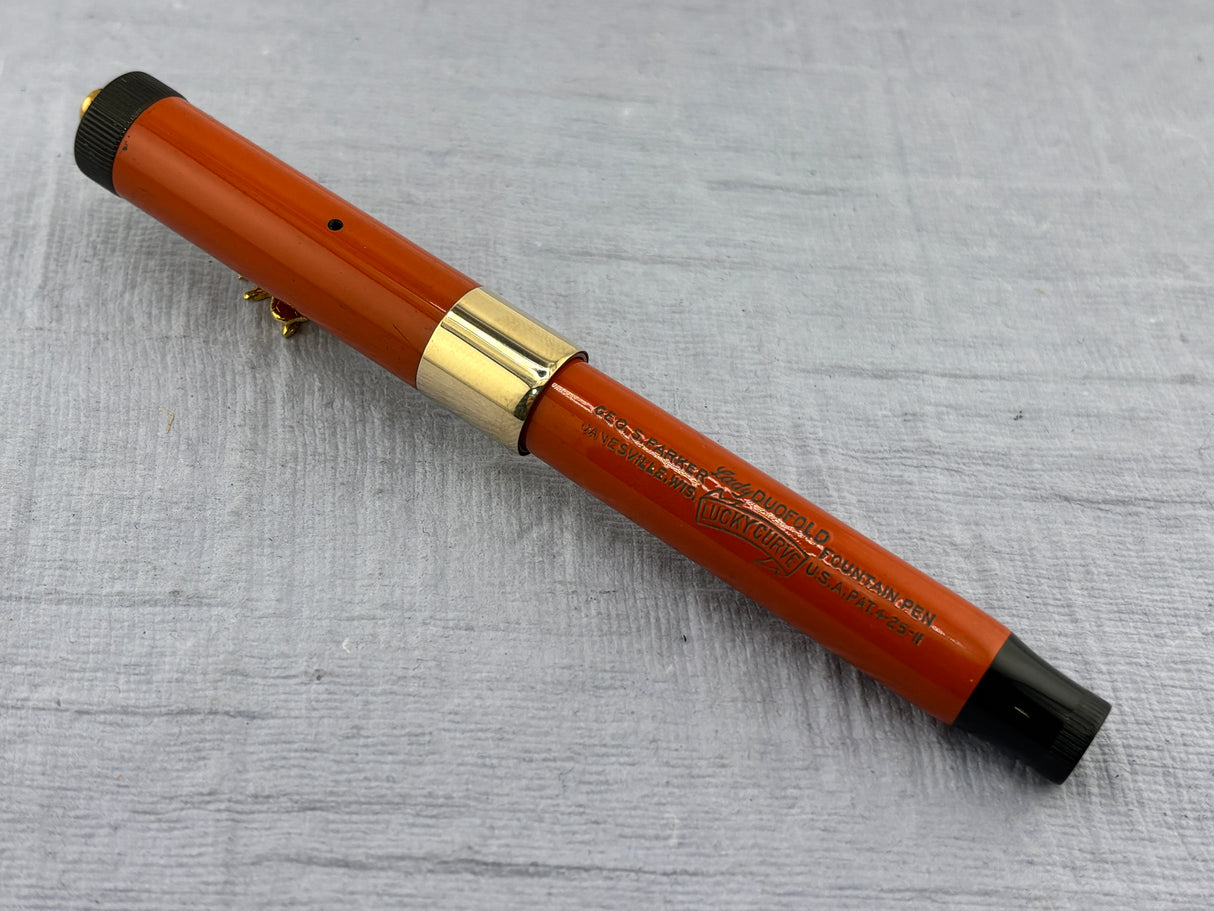 Parker Lady Duofold Deluxe Red Hard Rubber Ring Top  - Fountain Pen